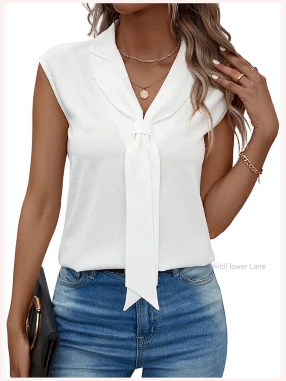 Women's Tie Neck Work Blouse Elegant Dolman Sleeve Dressy Business Casual Top